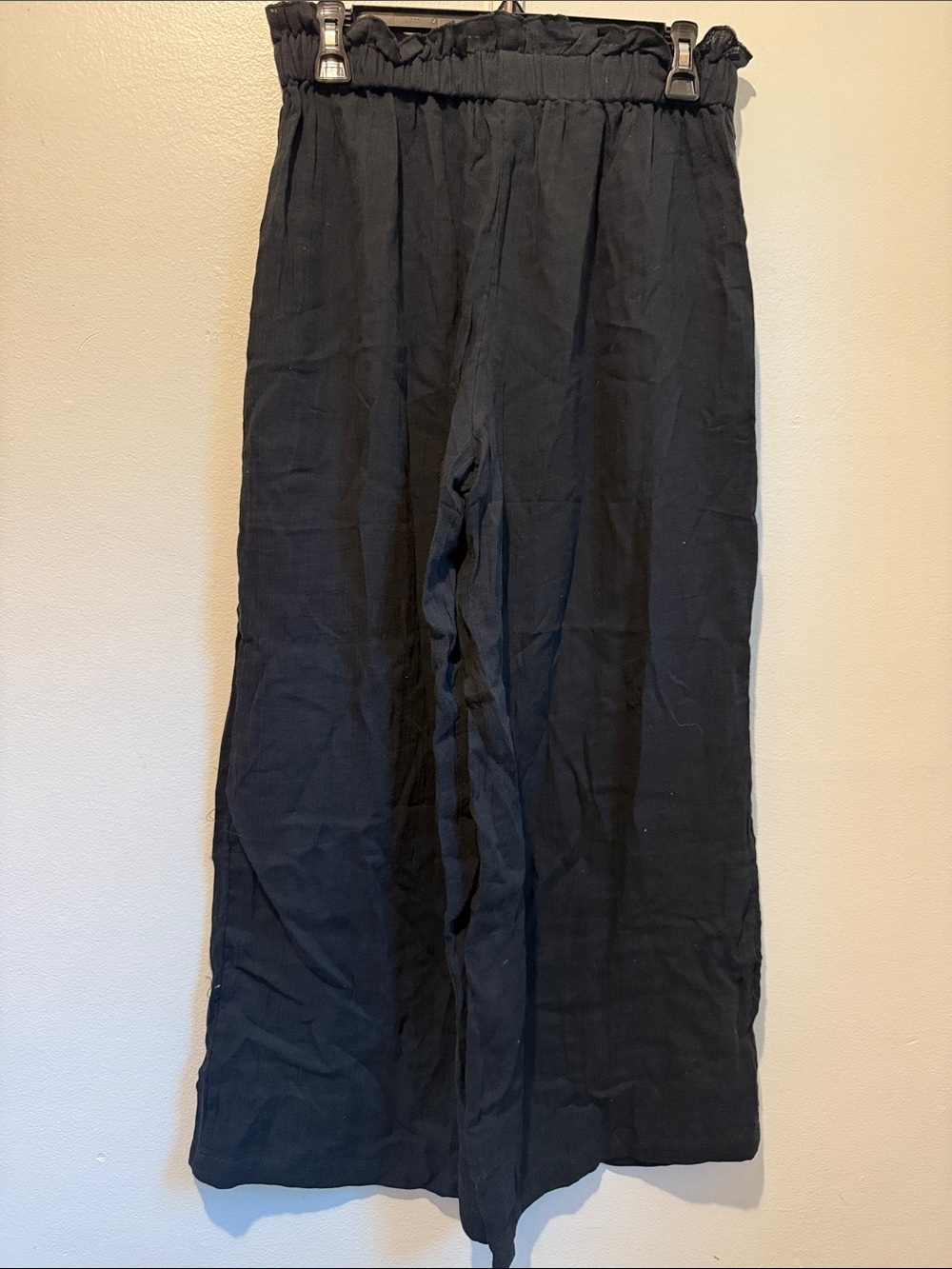Topshop Medium Petite 8 - 10 Black Elastic-Waist Wide Leg Pants 100% Cotton